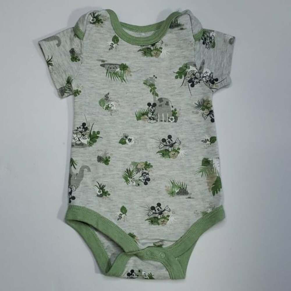 Disney Baby Mickey Mouse Jungle‎ Safari Bodysuit Onesie 6-9M Green Trim